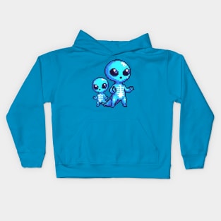 Blue Alien Pixel Kids Hoodie